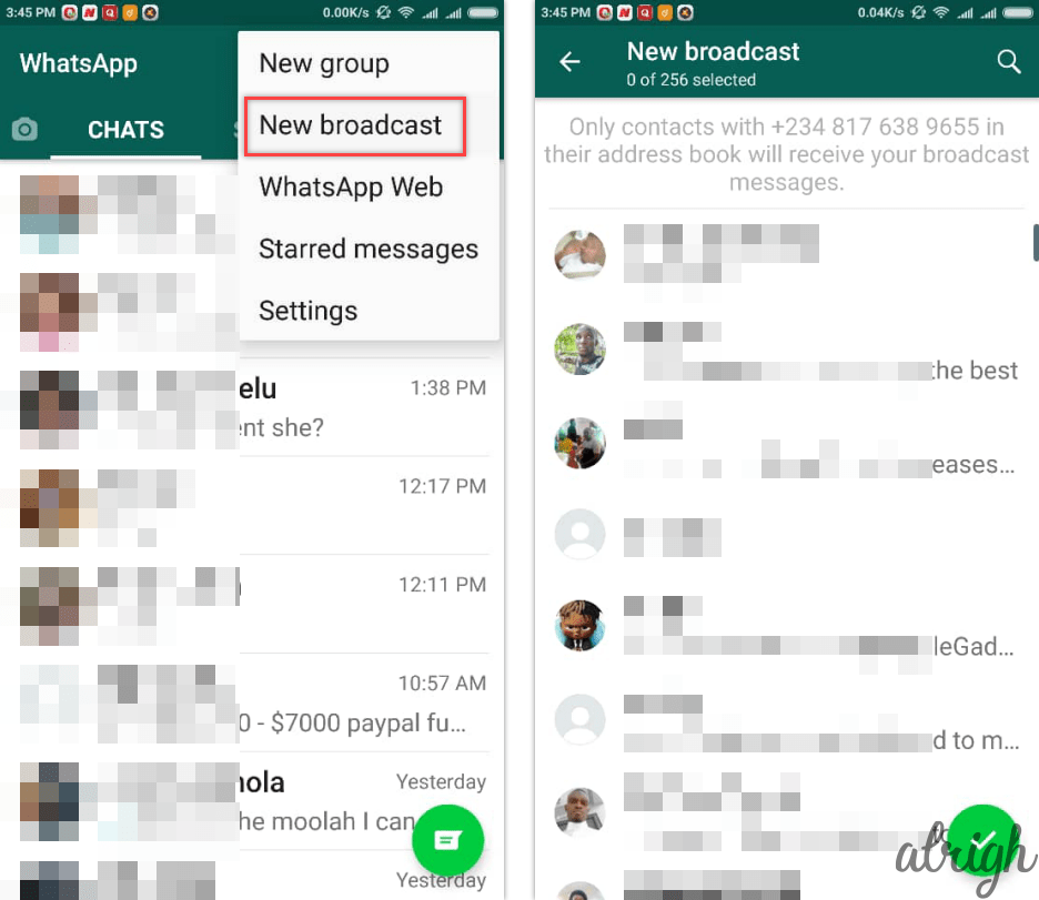 How to broadcast a WhatsApp message