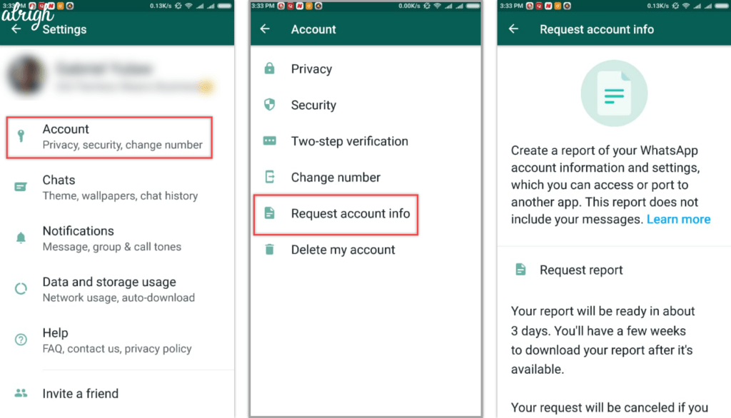 download or check WhatsApp data report