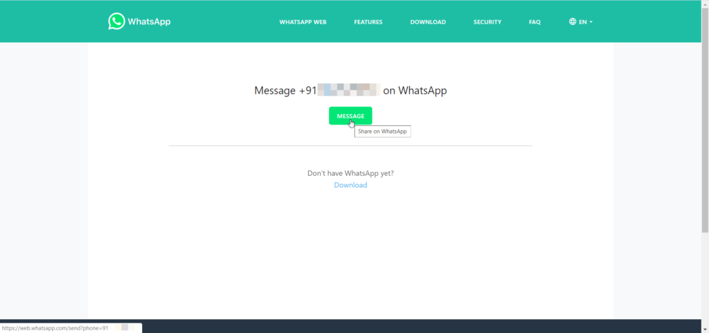 how to send a WhatsApp message without saving as a contact
