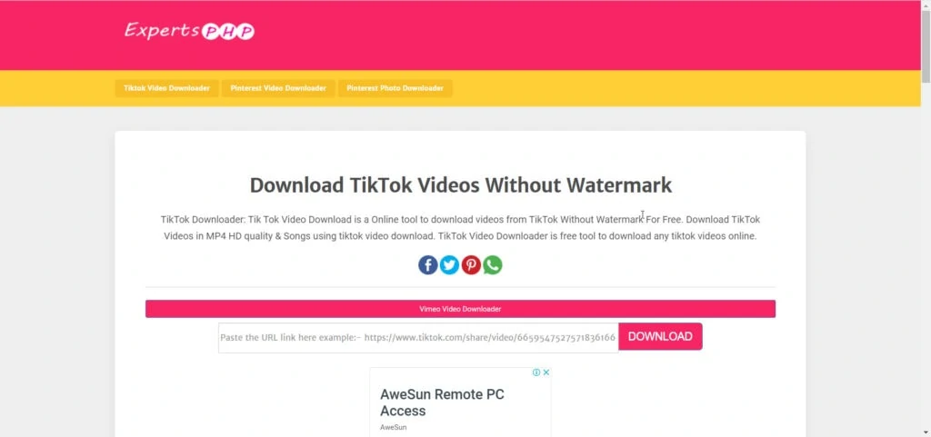 ExpertsPHP TikTok Video Downloader
