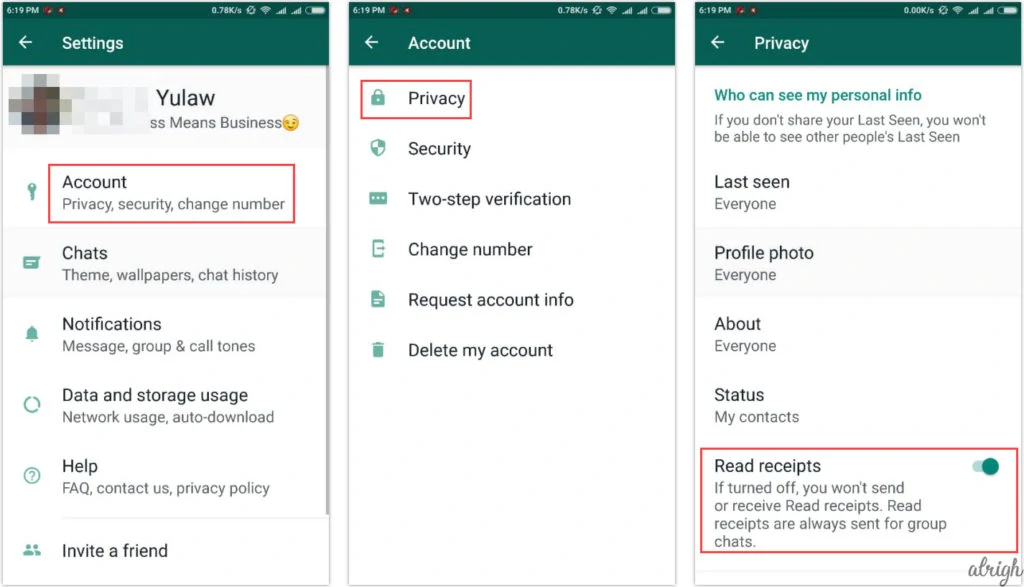 Hide read receipts or blue ticks on WhatsApp for Android