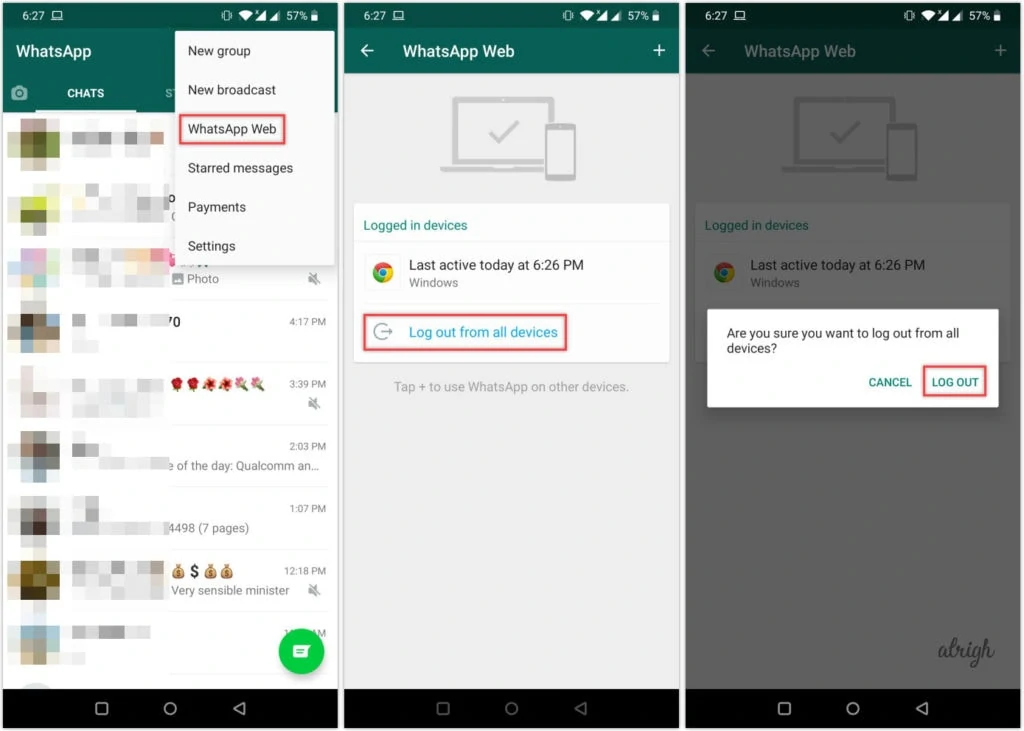 How to logout from WhatsApp Web on Android