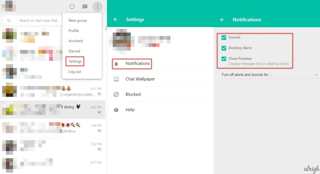 How to turn on or off notifications on WhatsApp Web