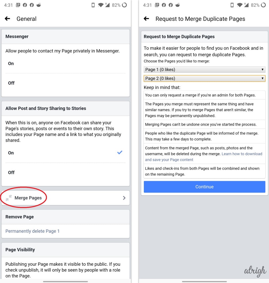 Merge Facebook Pages on Android