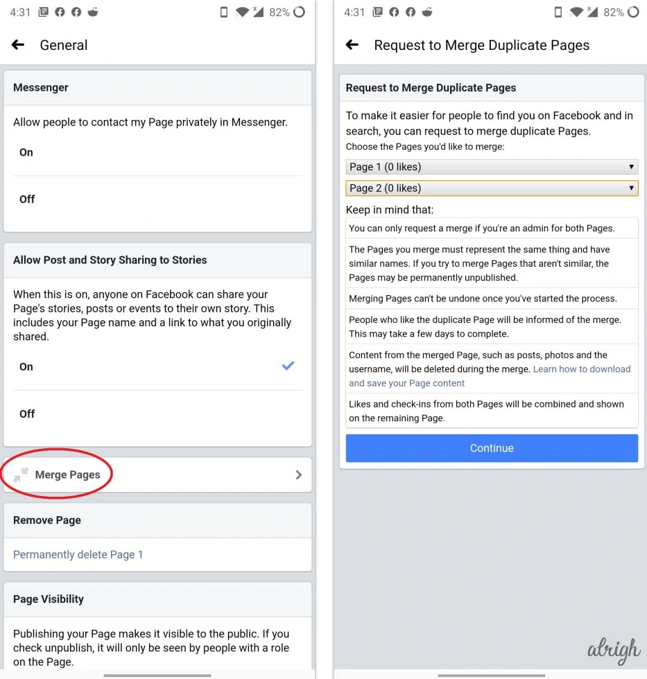 Merge Facebook Pages on Android