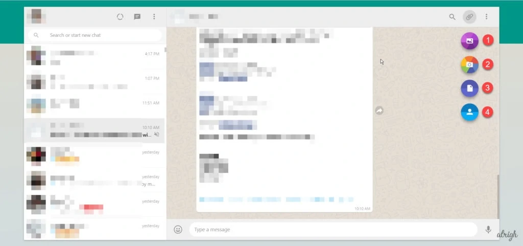 Send photos files or contacts using WhatsApp Web