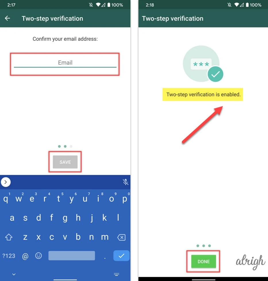 Set Up 2 Step Verification on WhatsApp for Android