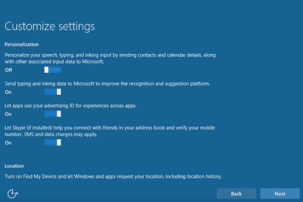 Windows 10 express settings customization for privacy