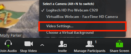 Zoom video settings