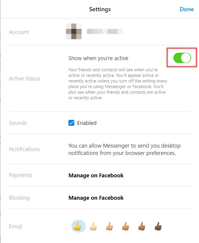 Hide Facebook last active status from messenger website
