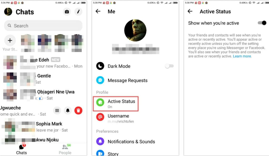Hide last seen on Facebook messenger on android