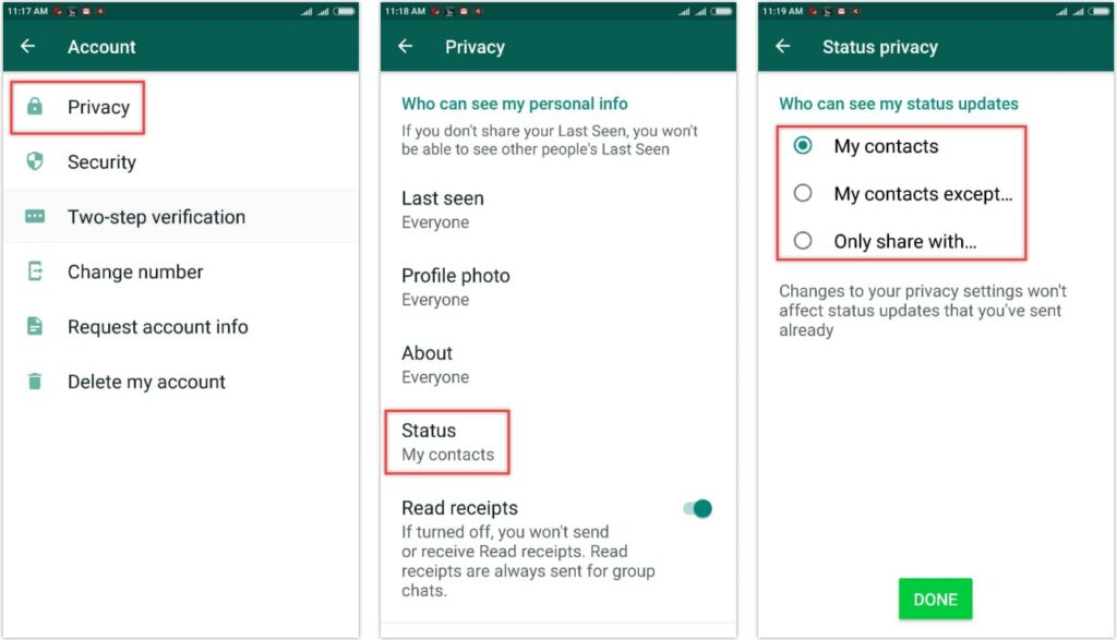 Hide WhatsApp status on Android Device