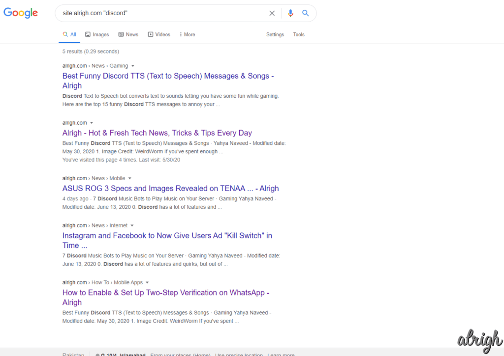 Google Search specific website
