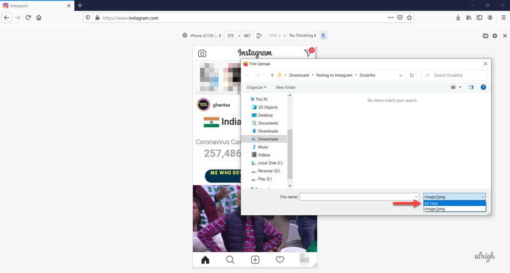 See all images while uploading to Instagram from PC