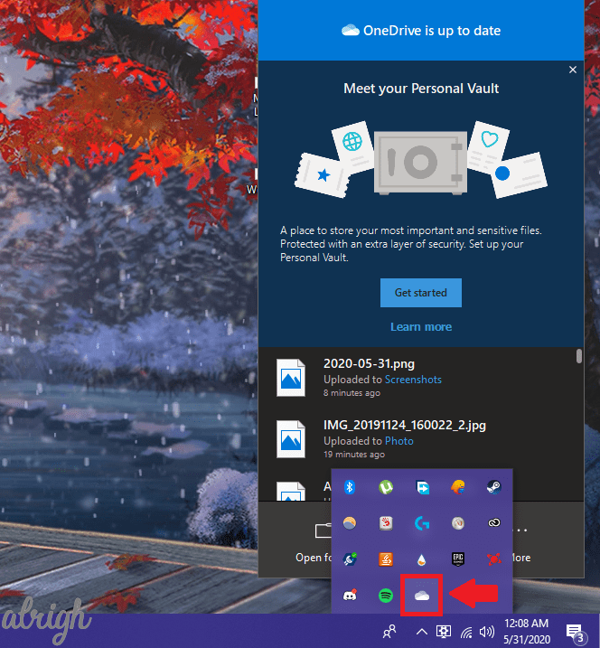 Open OneDrive to take a screenshot of the active window