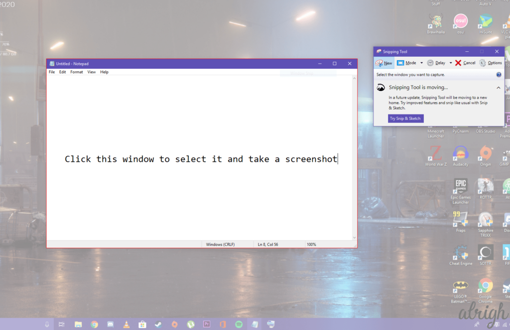 Take screenshot of your active window using Window Snip