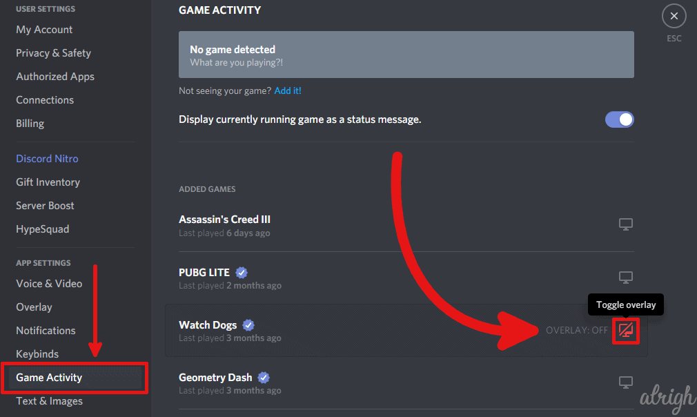 check if discord can see your game activity 2