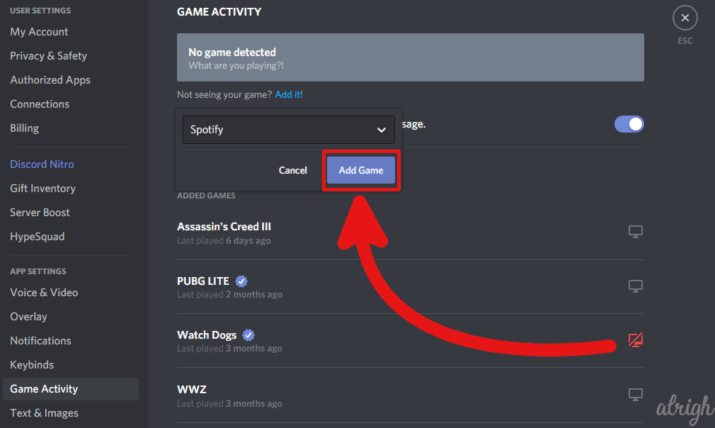 check if discord can see your game activity 3