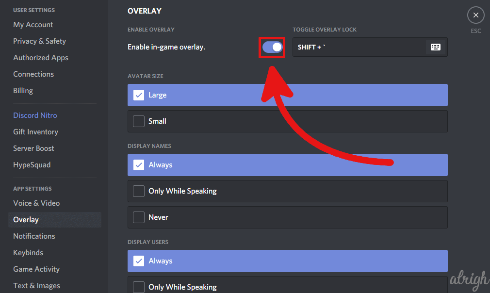 enable the Discord in game overlay 2