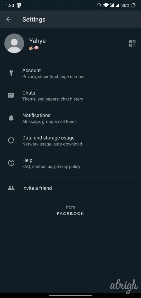 WhatsApp Android Settings From Facebook