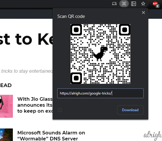 Generating QR Codes for Webpages with Chrome Flag