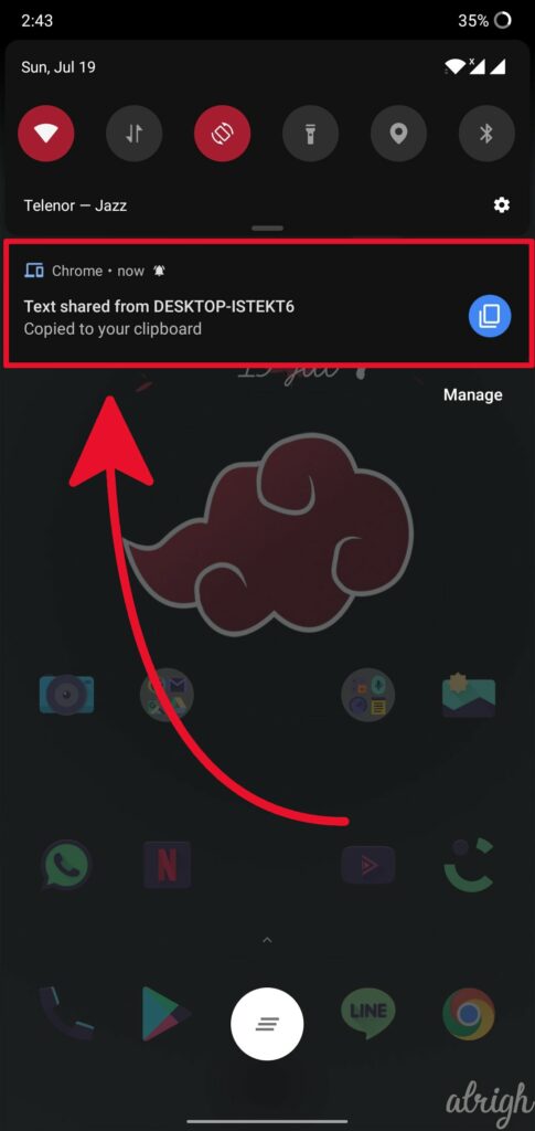 Text Shared to Clipboard Notification