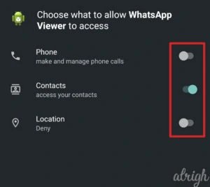 Permissions for WhatsApp who Viewed Me