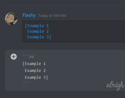 Coloring text blue with ini syntax on Discord