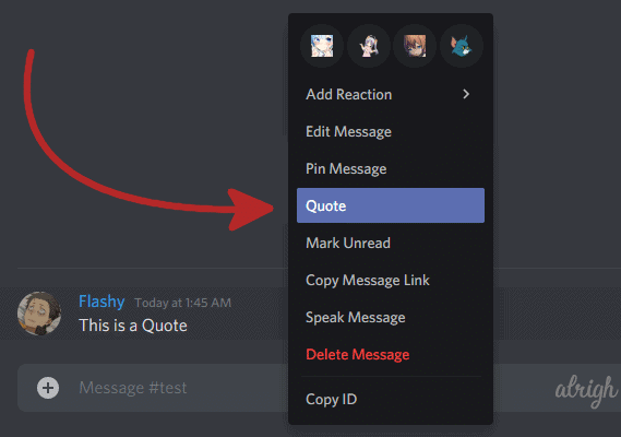 Right click on message to quote it on Discord