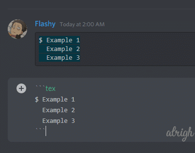 highlighting text blue with tex syntax on Discord