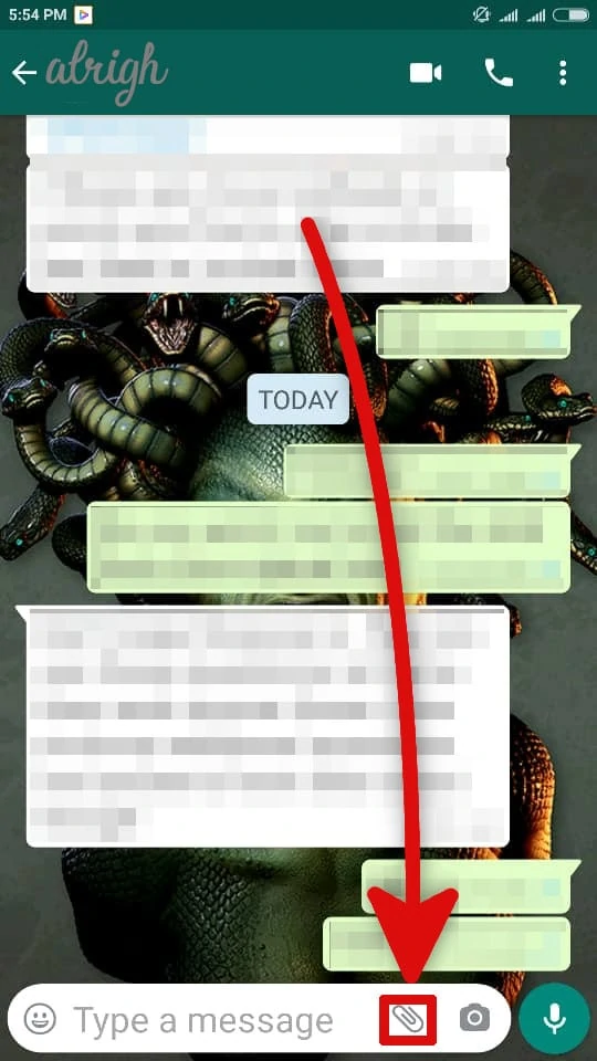 Clicking on the paper clip icon in whatsapp chat to access documents