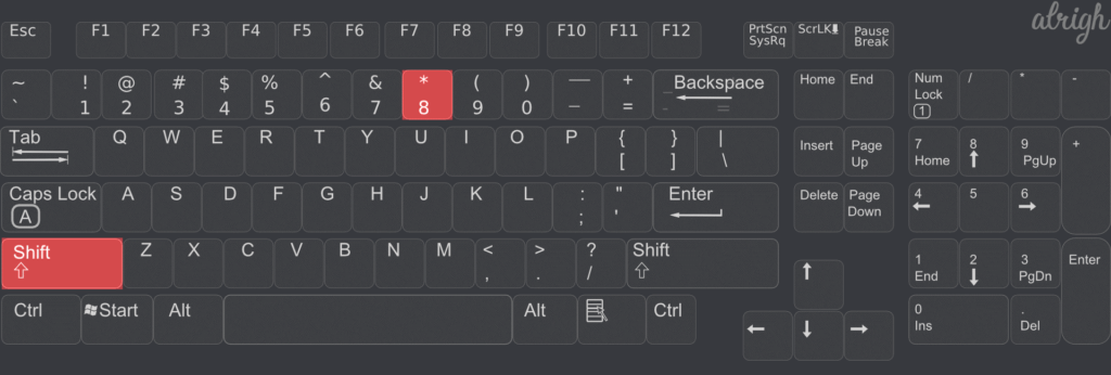 English Standard Keyboard asterisk Position