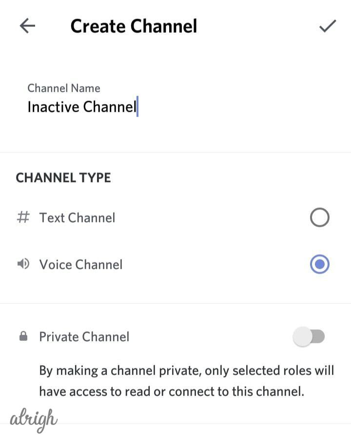 Type name of new Voice Channel. This will be your Discord AFK Channel.