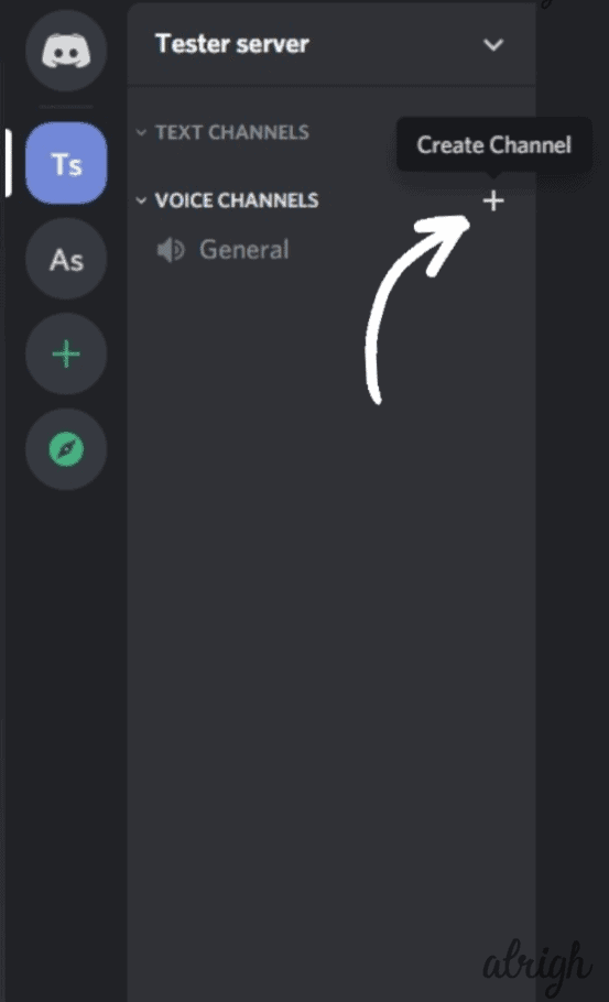 Create an AFK Discord Channel by clicking on the + icon