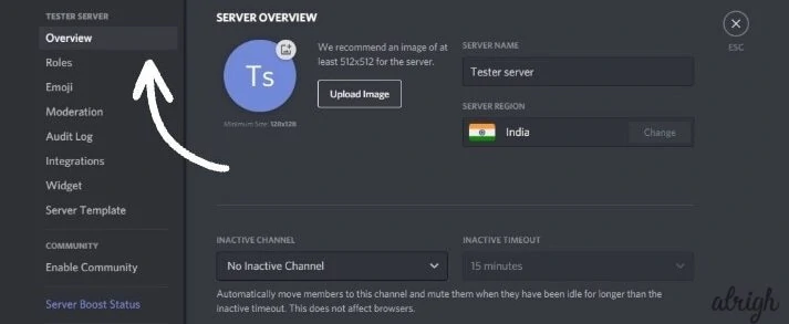 In server settings, select Overview