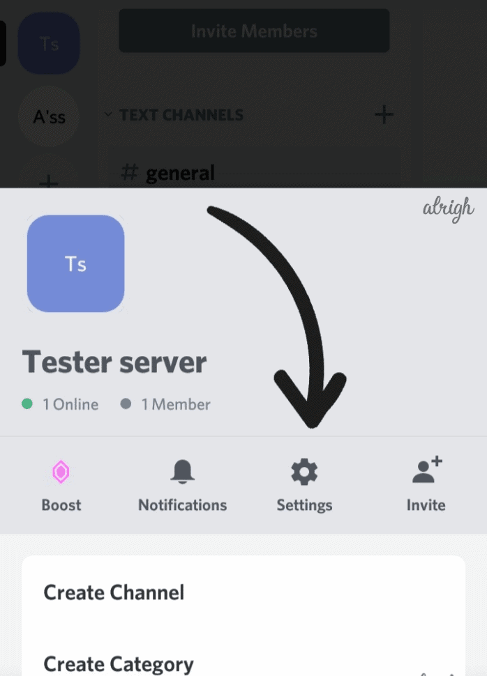 Tap on settings to access server settings