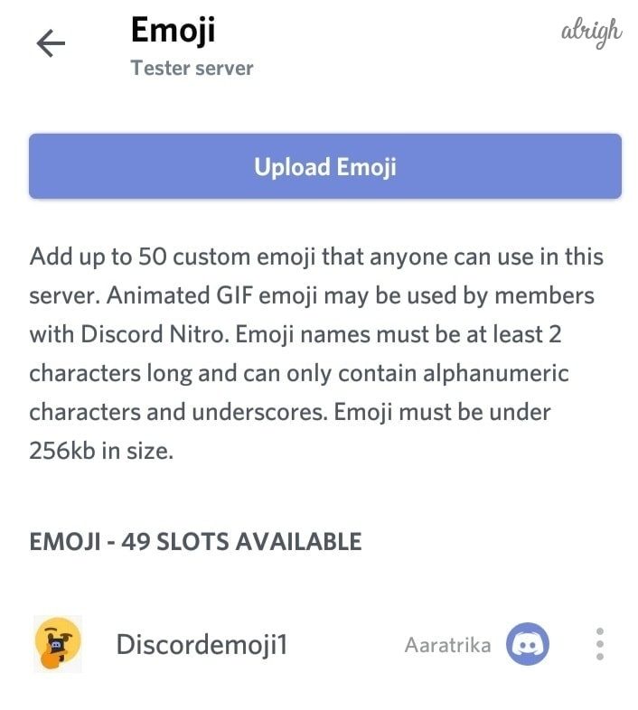 Tap on Upload Emoji to add emote to your Discord